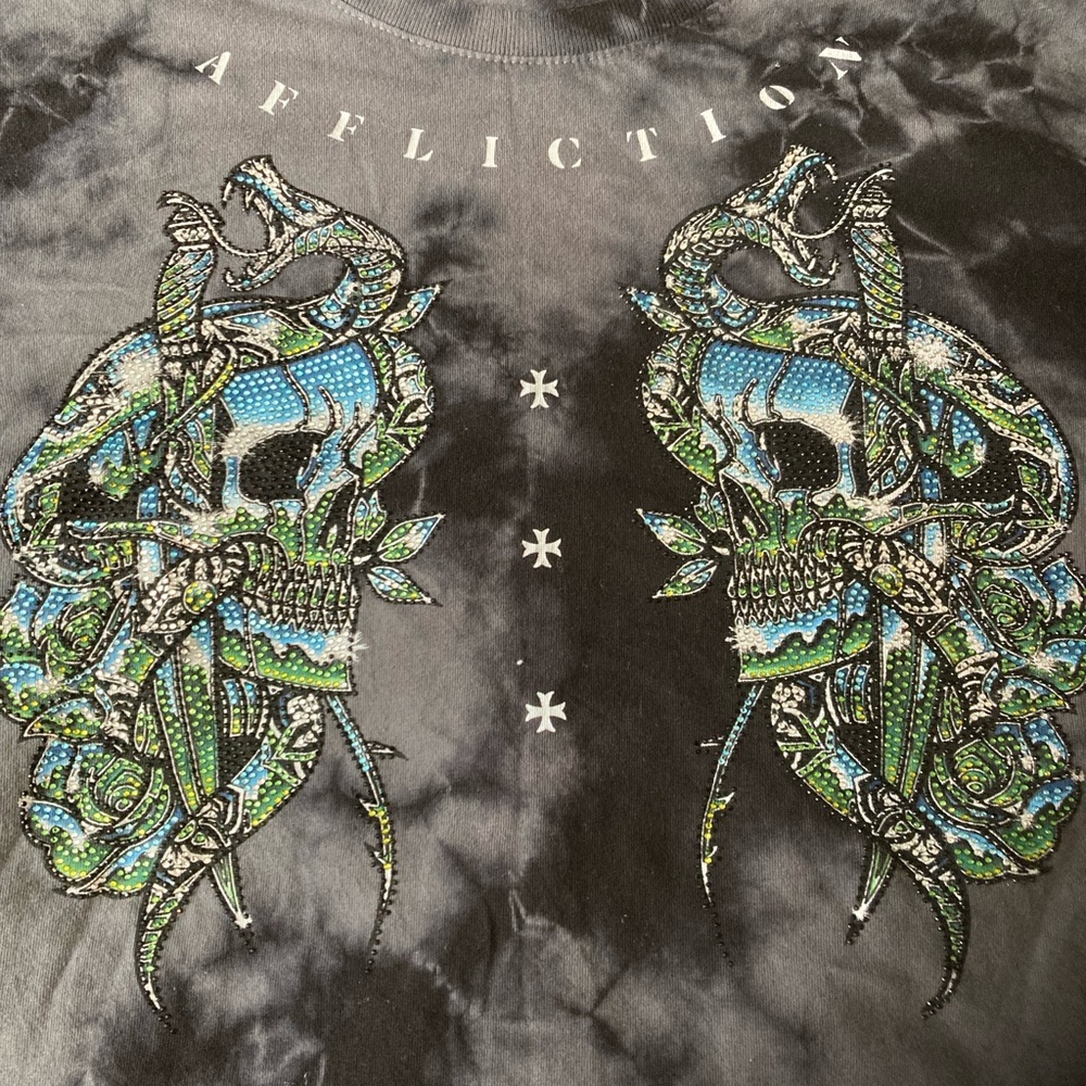 EUC, Wore once, Men’s Affliction T-Shirt, Gray & Black tie-dye, Beautiful color